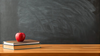 Back to school educator shopping. Books apple wooden desk chalkboard classroom education learning,kids uniform and backpack,student returning school,new year education ,children in classroom