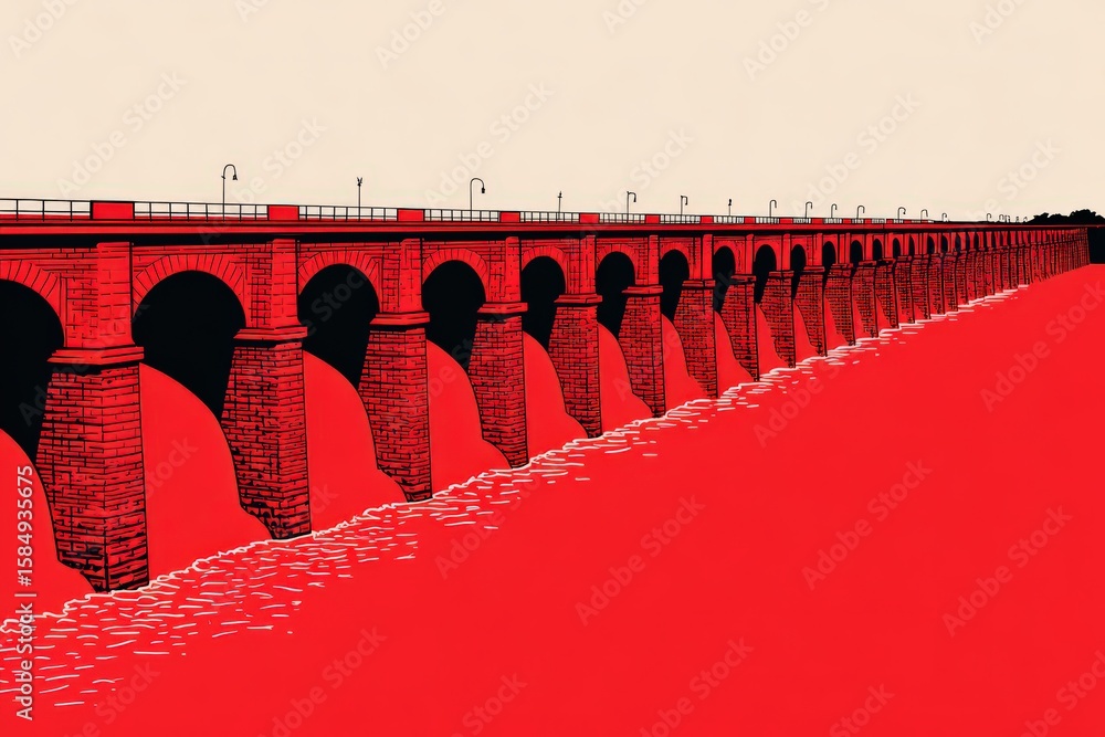 Aufkleber artistic perspective of a bold red hydraulic structure with flowing water creating a striking visual