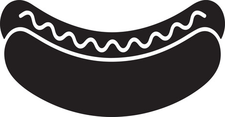 Obraz premium Simple black silhouette of a hot dog with mustard on a white background