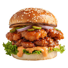 Delicious crispy chicken burger with fresh lettuce and spicy sauce for irresistible flavor