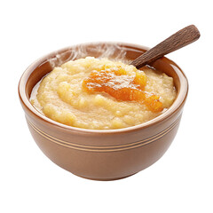 Warm and creamy oatmeal with apricot topping in a wooden bowl culinary breakfast inspiration
