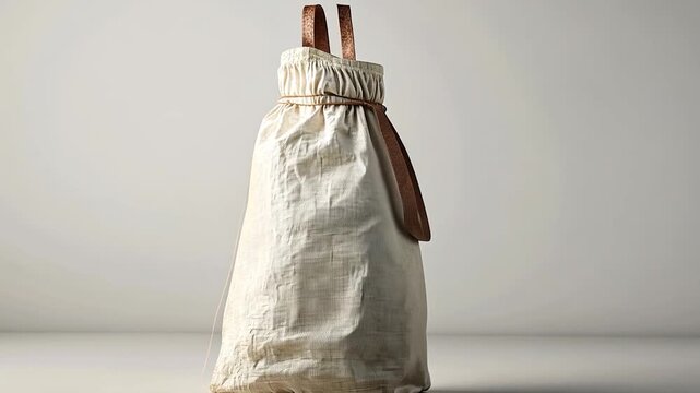 Cream-colored, textured tote bag with brown straps