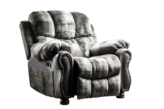 Modern recliner chair in high resolution PNG with transparent background, ideal for digital interior design mockups, furniture cutouts, home decor projects, and realistic visualization scenes.