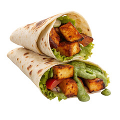 Tasty vegan wraps with grilled tofu and fresh vegetables for a healthy meal alternative option