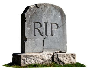 Broken Weathered Gravestone with Rest In Peace Carving Halloween Theme PNG