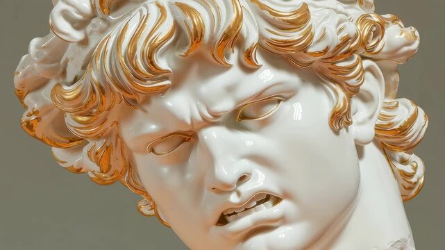 Angry Ancient Greek Marble Sculpture Close-Up
