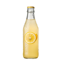 Refreshing bottle of lemonade with lemon slice isolated on transparent background for lemonade lovers