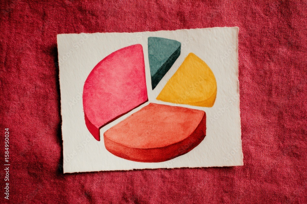 Poster colorful watercolor pie chart illustration on textured fabric background showcasing artistic approac
