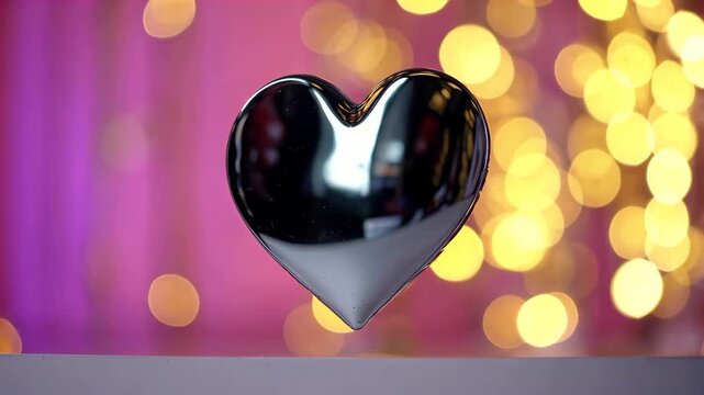 there is a black heart shaped object hanging from a string