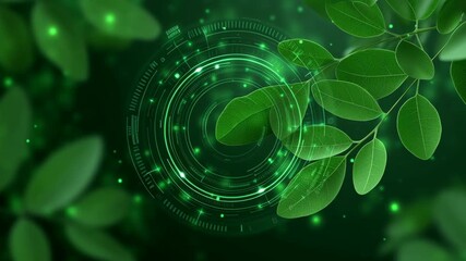 Greenhouse gas control. Green leaves glowing with digital technology interface creating eco friendly nature harmony and futuristic innovation vibrant - Powered by Adobe