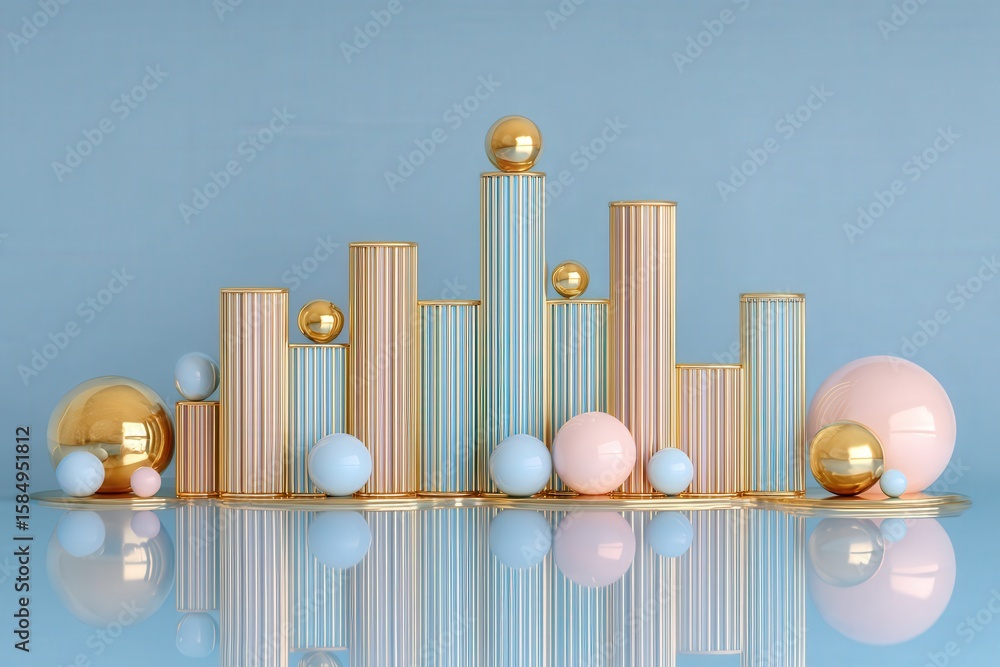 Poster captivating arrangement of geometric shapes in pastel colors highlighting modern design aesthetics w