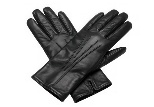 Pair of black leather gloves isolated on transparent background