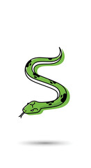 Fototapeta premium A stylized illustration of a green snake, outlined in black, with a simple design and light shadow.