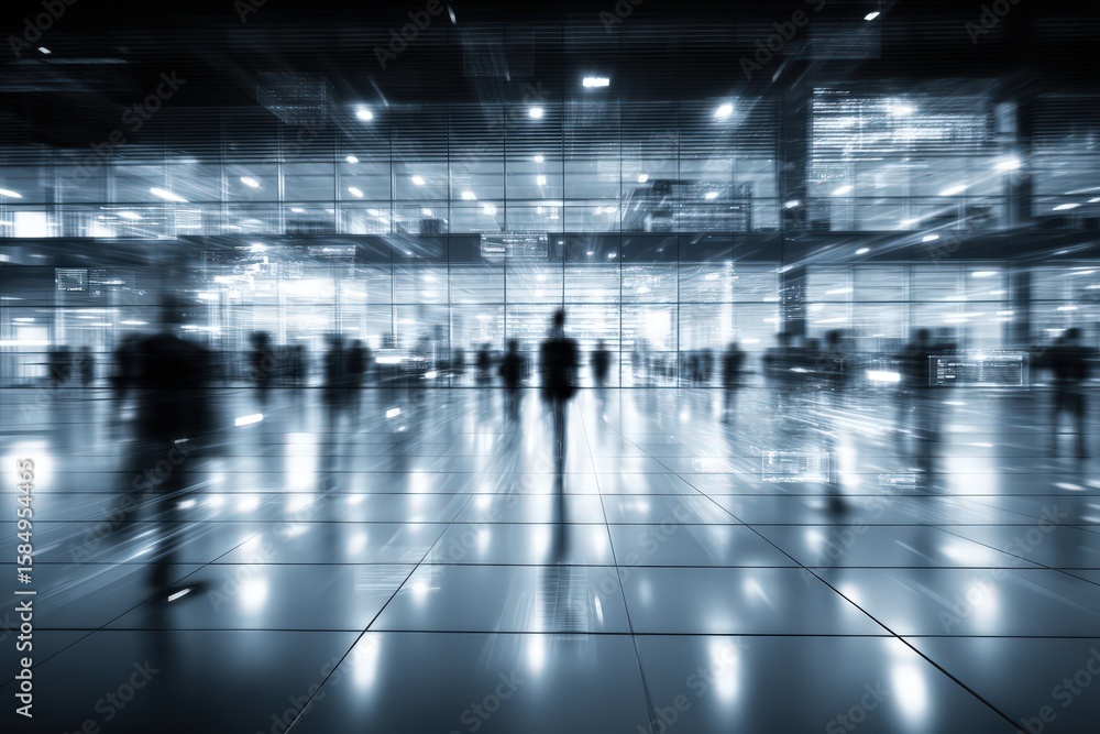 Aufkleber abstract depiction of bustling corporate environment featuring silhouetted figures navigating throug