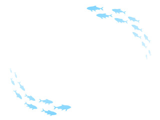 水色の魚の群れのシルエットのフレーム