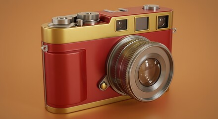A red and gold retro camera for photography enthusiasts