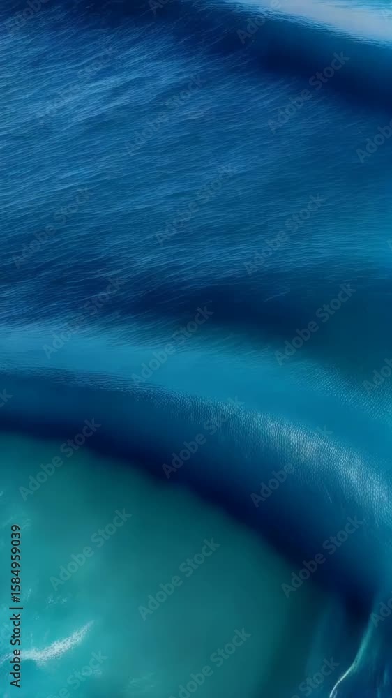 Poster aerial ocean view featuring deep blue turbulent sea with white foamy wave crests crashing in frothy 