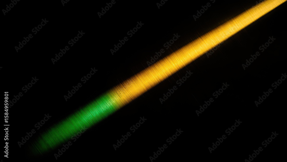 Poster a diagonal beam of light transitioning from green to yellow against a black background creating cont