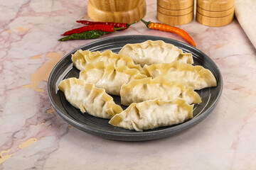 Japanese steamed Gyoza stuffed dumplings
