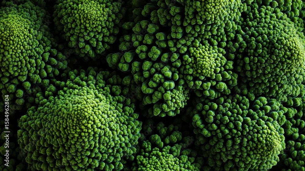 Poster macro exploration of broccoli texture reveals intricate patterns and shapes in vibrant green hues ag