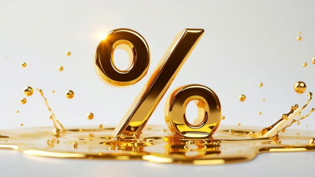 Interest rate cut concept ,Golden percentage symbol splashing liquid gold, vibrant representation of wealth and prosperity