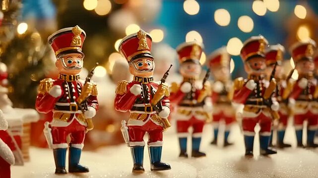 Christmas nutcrackers in a holiday diorama