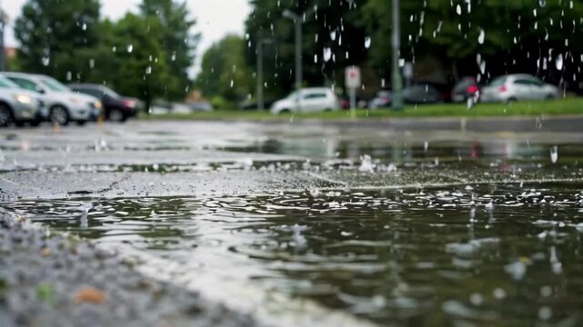 there is a puddle of water on the ground in the street