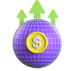 Globe with Dollar Sign for Global Finance 3D Icon colorful style