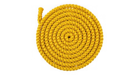 Coiled yellow rope spiral nautical cord isolated on transparent background