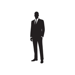 Man in suit silhouette standing confidently isolated on white background