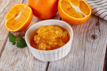 Sweet orange jam in the bowl