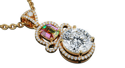 Naklejka premium Luxury gold necklace with diamond and gemstone isolated on transparent background