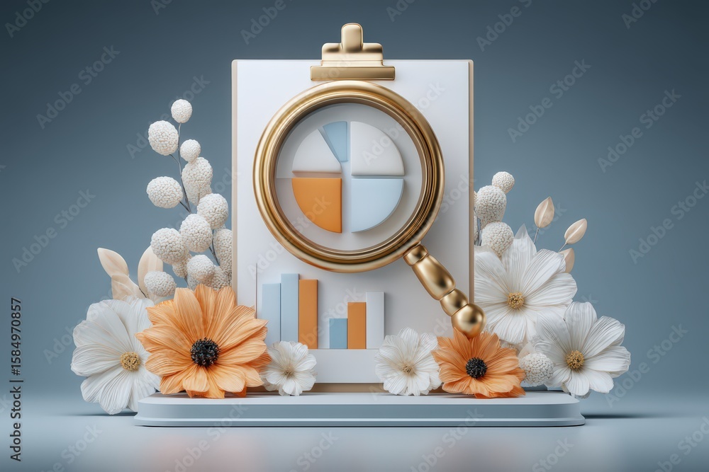 Poster creative visual representation of data analysis showcasing a magnifying glass over a chart and color
