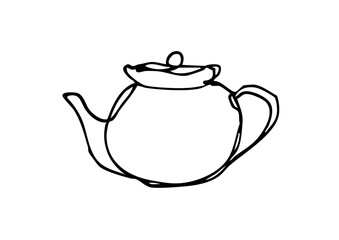 ティーポットの手描き線画イラスト