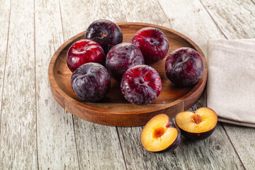 Ripe sweet juicy plum heap