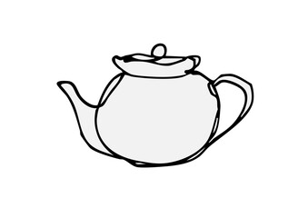 ティーポットの手描き線画イラスト