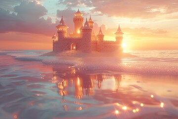 Obraz premium Dreamlike Sandcastle At Sunset