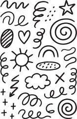 Collection of doodle shapes and elements for creative projects