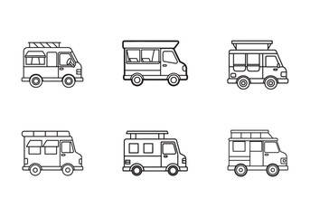set of food truck icon line art vector illustration
