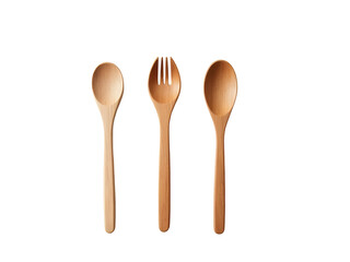 Wooden kitchen utensils spoon and fork isolated on white background