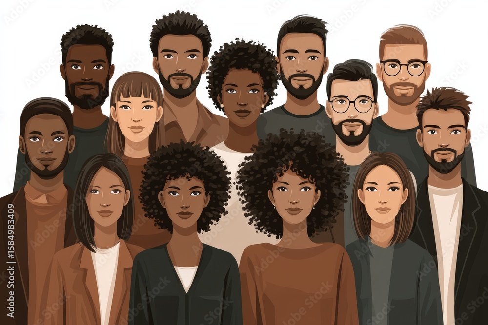 Poster diverse group of individuals showcasing unity and collaboration in inclusive workspace emphasizing m