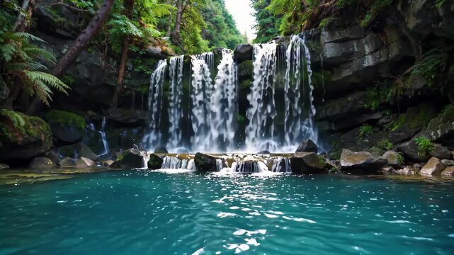 there is a waterfall that is flowing down the side of a mountain