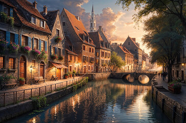 river or canal in quaint European town