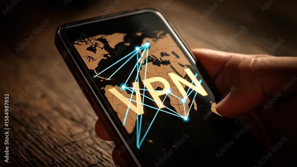 Poster vpn proxy protection connection concept. vpn on smartphone screen secure connection, proxy protectio