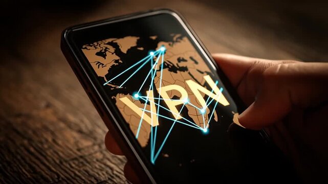 Vpn proxy protection connection concept. VPN on Smartphone Screen Secure Connection, Proxy Protection, and Online Privacy Map