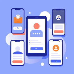 Set of UI, UX, GUI screens Fitness app flat design template for mobile apps, responsive website wireframes. Web design UI kit. Fitness Dashboar