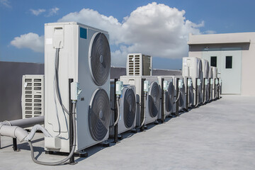 Air conditioning outdoor unit compressor install outside the building.