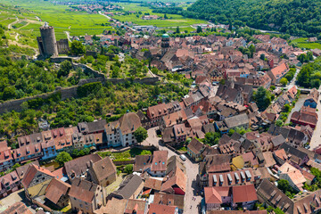 Aerial view of the village of Kaysersberg in Alsace France	