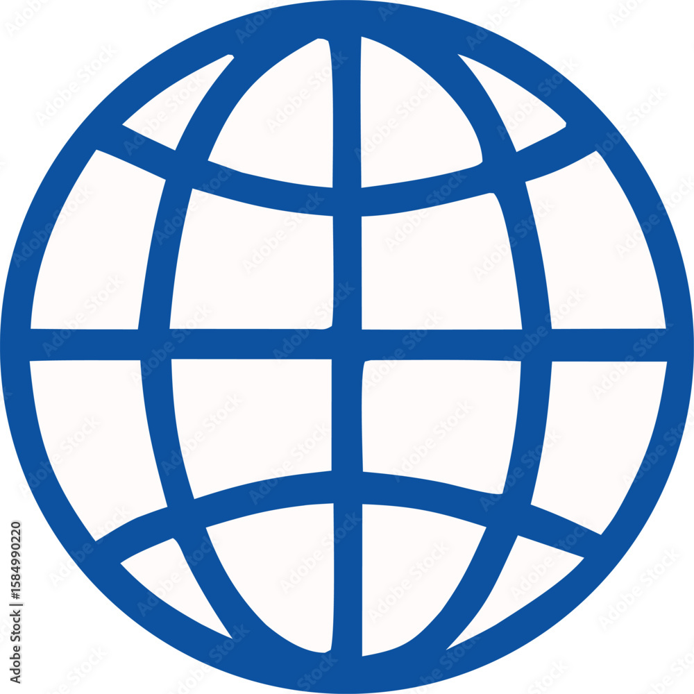 Poster a simple blue globe icon with a white background representing global connectivity and the internet