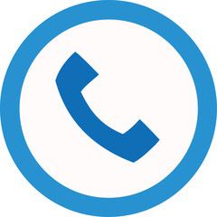 A simple blue telephone receiver icon is centrally placed within a thick bright blue circular border on a white background